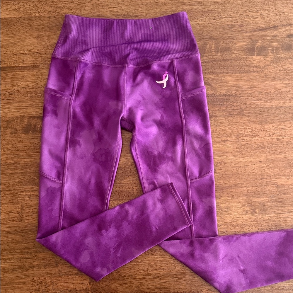 Earth Yoga Susan G. Komen purple with pink ribbon leggings